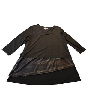 JM Collection Womens Black Snack Skin Accent Layer 3/4 Sleeve Blouse  Size L B40